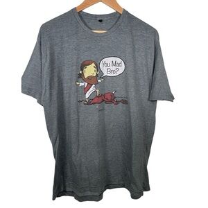 “You mad bro” Jesus vs satan grey short sleeve t shirt